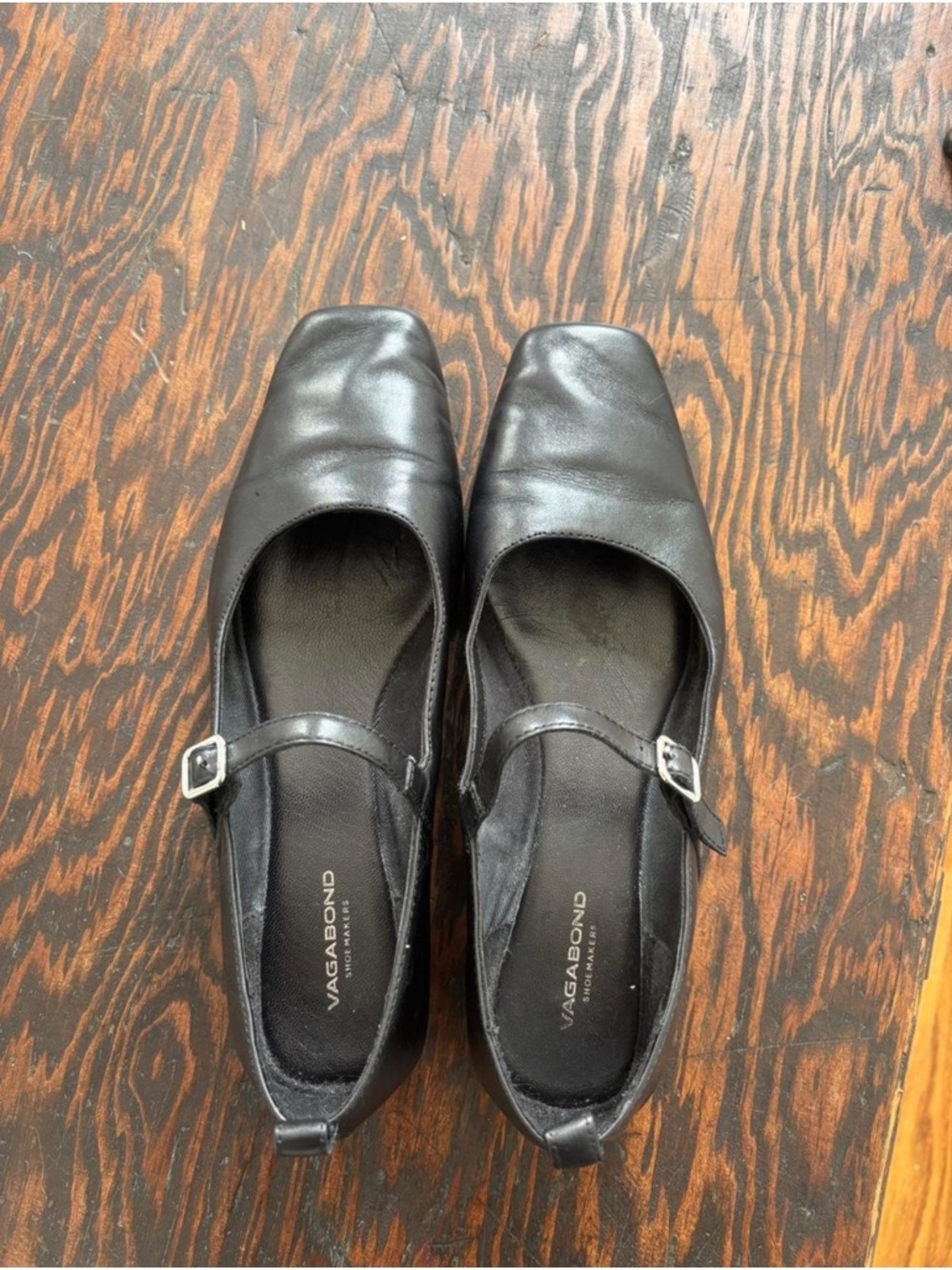 Vagabond Black Leather Mary Jane Loafers with Buckle